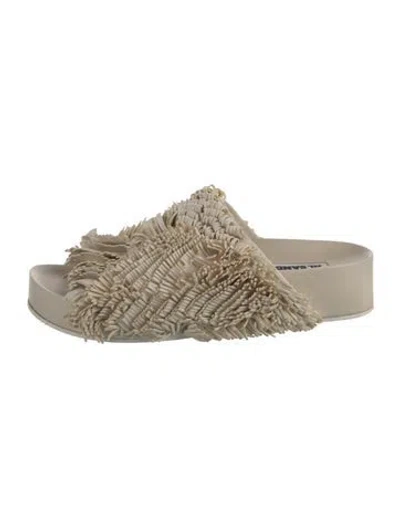 Pre-owned Jil Sander Leather Fringe Trim Accent Slides In Neutral