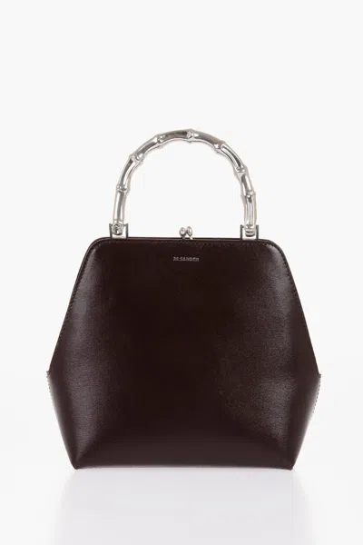 Jil Sander Leather Handbag With Clasp Closure In White