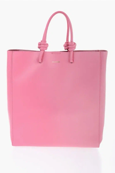 Jil Sander Leather Handbag With Removable Shoulder Strap In Pink