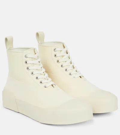 Jil Sander Leather High-top Sneakers In Toile