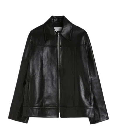 Jil Sander Leather Jacket In Black
