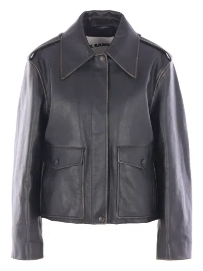 Jil Sander Leather Jacket In Black