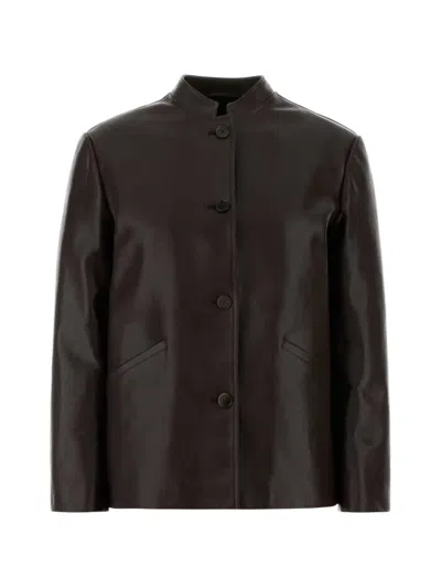 Jil Sander Leather Jacket In Brown