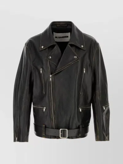JIL SANDER LEATHER JACKET FEATURING BELTED WAIST AND ZIP POCKETS