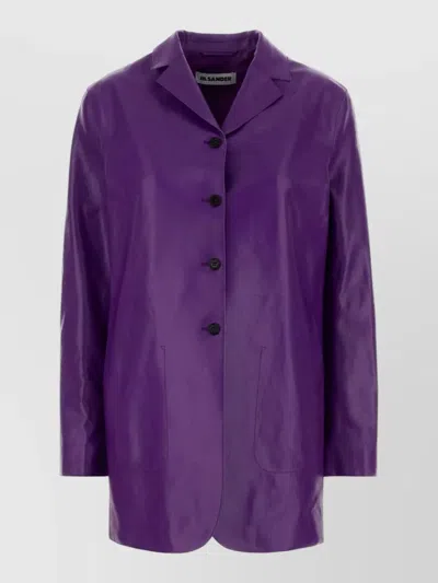 Jil Sander Leather Jacket Long Sleeves Notched Lapels Pockets In Purple