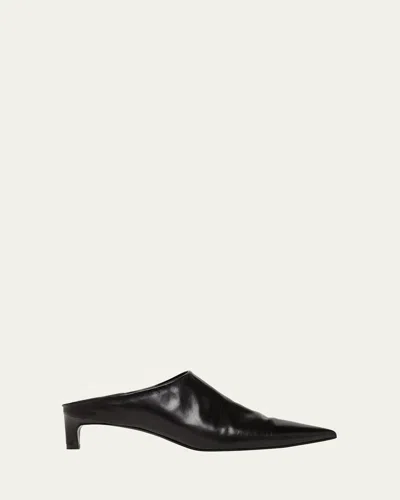 Jil Sander Leather Kitten Mule Pumps In Black