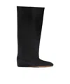 Jil Sander Wide Leather Flat Knee Boots In Black