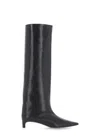Jil Sander Textured-leather Point-toe Knee Boots In Black