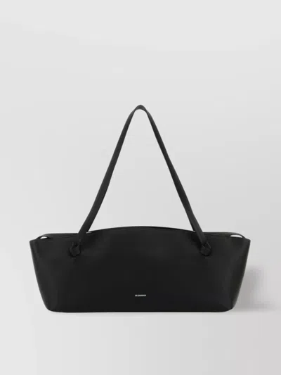 Jil Sander Leather Knot Shoulder Bag With Long Handles In Black