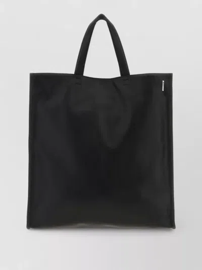 Jil Sander Leather Light Shopping Tote Rectangular Top Handles In White