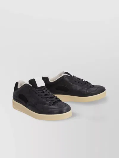 Jil Sander Leather Low-top Sneakers Featuring Mesh Inserts In Black