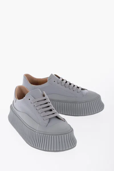 Jil Sander Leather Low-top Sneakers With Platform Sole In Grey