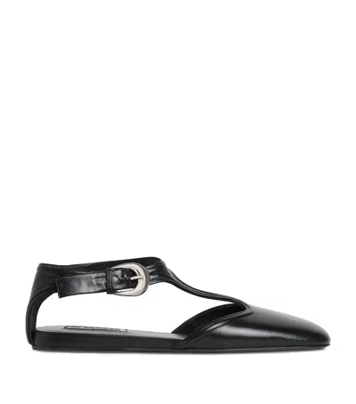 JIL SANDER LEATHER BUCKLED FLATS