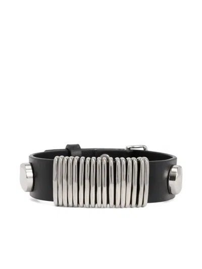 Jil Sander Leather Metal-loop Bracelet In Black