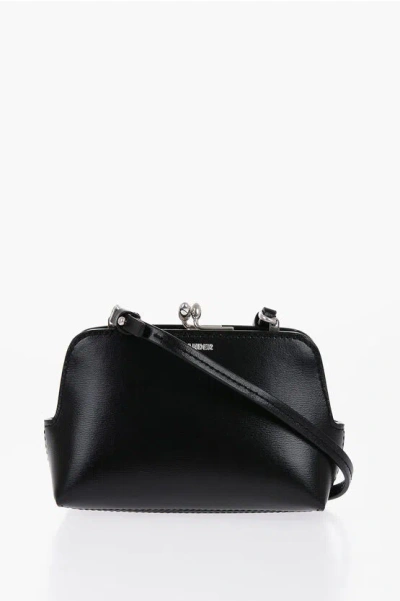 Jil Sander Leather Mini Crossbody Bag With Clip Clap Closure In Black