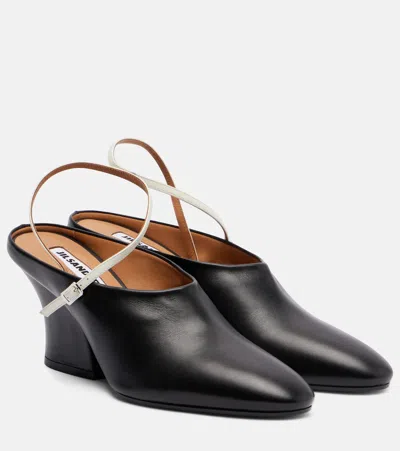 Jil Sander Slingback Pumps Pointed Toe Unique Heel Design In Black