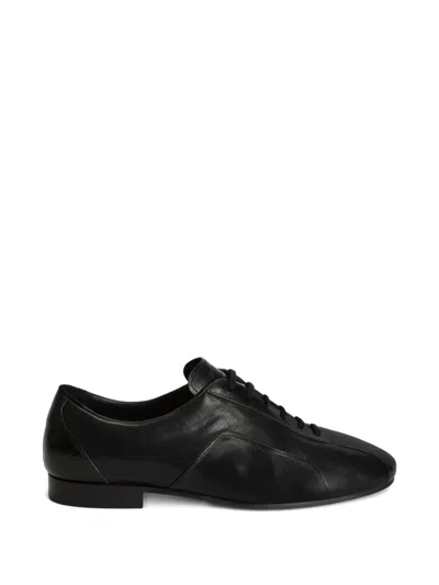Jil Sander Leather Hamburg Lace Up Sneakers Round Toe In Black