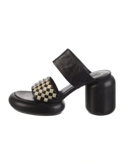 Pre-owned Jil Sander Leather Plaid Print Slides In Black
