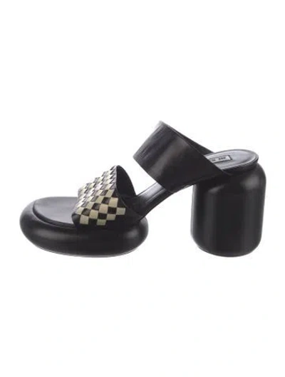 Pre-owned Jil Sander Leather Plaid Print Slides In Black
