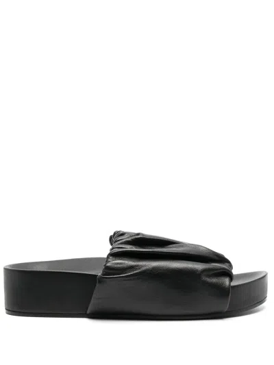 Jil Sander Leather Flatform Sandals In Black Leather