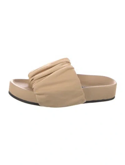 Pre-owned Jil Sander Leather Pleated Accents Slides In Neutrals