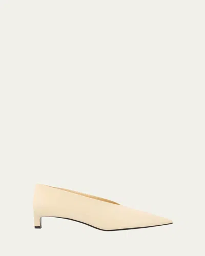 Jil Sander Leather Point-toe Kitten Pumps In Chalk
