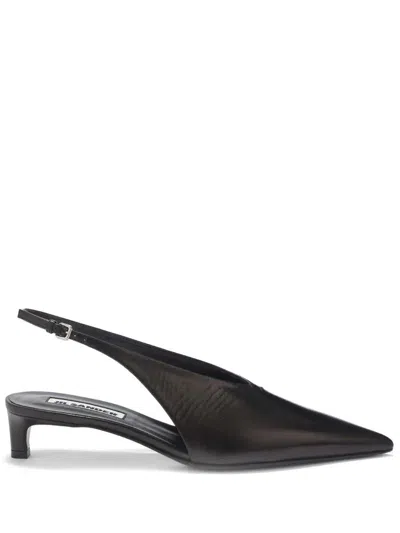Jil Sander Leather Pump With Ankle Strap In Black