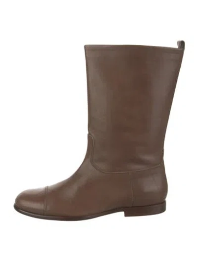 Pre-owned Jil Sander Leather Rain Boots In Brown