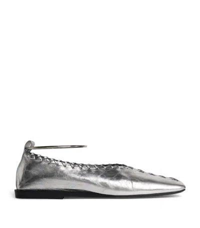 Jil Sander Leather Ring Ballet Flats In Gray
