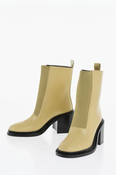 Jil Sander Leather Royal Booties With Elastic Insert 7cm In Beige