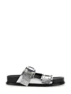 Jil Sander Black Leather Sandals With Buckle Detail In Silver