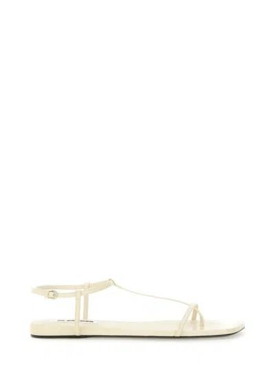 Jil Sander Leather Sandals With Ankle Strap In Beige