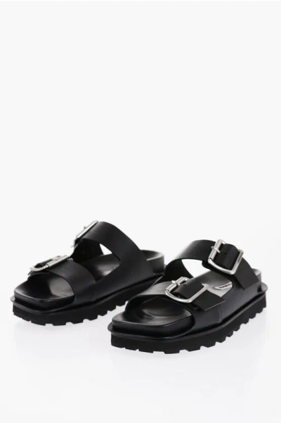 JIL SANDER LEATHER SANDALS WITH DOUBLE BUCKLE