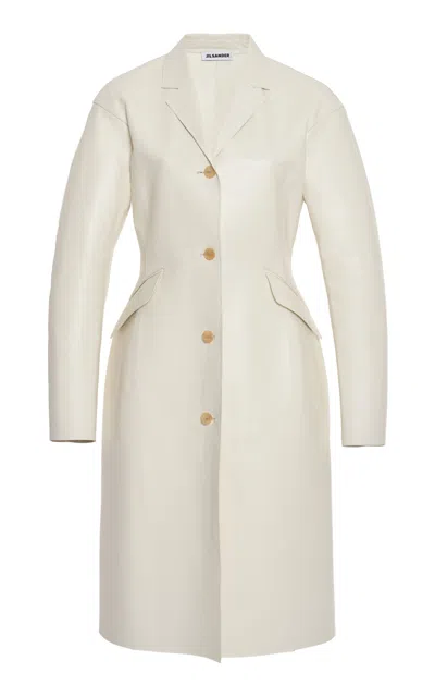 Jil Sander Leather Sculpted Coat In White