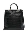 Jil Sander Embossed Leather Tote With Bamboo Handles In Black