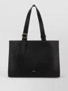 Jil Sander Leather Shopping Shoulder Bag Gold Hardware In Black