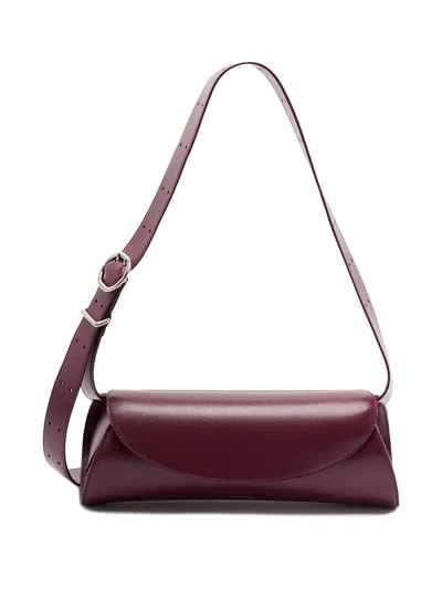 Jil Sander Cannolo Small Leather Shoulder Bag In Burgundy