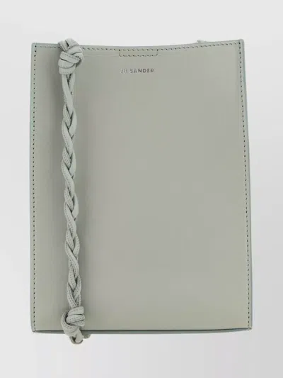 Jil Sander Leather Shoulder Bag With Flat Silhouette And Braided Detail In Grey