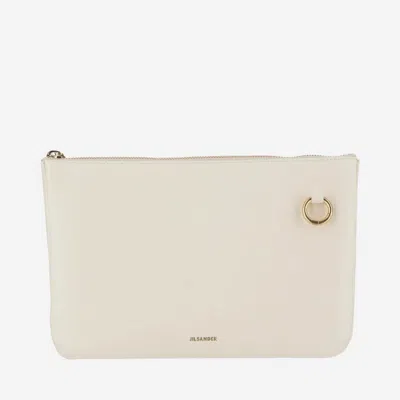 Jil Sander Leather Shoulder Bag With Logo In White