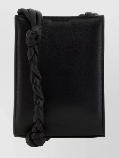 JIL SANDER LEATHER SHOULDER BAG WITH UNIQUE HANDLE AND BRAIDED STRAP