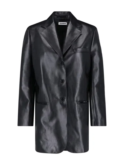 Jil Sander Leather Single-breasted Blazer Coat In Black