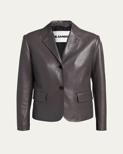 Jil Sander Leather Single-breasted Blazer Jacket In Burgundy
