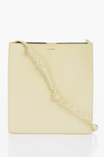 Jil Sander Leather Slim Tangle Shoulder Bag With Woven Shoulder Strap In Yellow