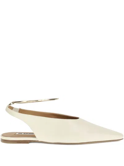 Jil Sander Leather Slingback Ballet Flats In White