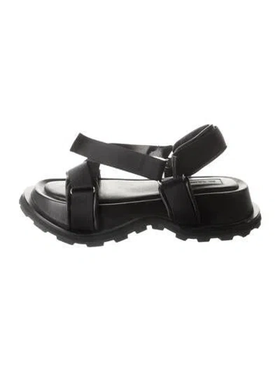 Pre-owned Jil Sander Leather Slingback Flats In Black