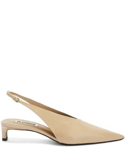 Jil Sander Leather Slingback Pumps In Brown