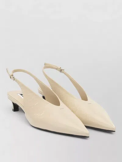 Jil Sander Leather Slingback Pumps Pointed Toe Kitten Heel In Yellow