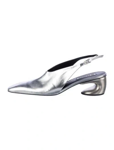 Pre-owned Jil Sander Leather Slingback Pumps In Silver