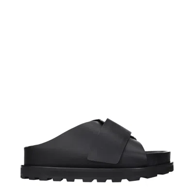 Jil Sander Leather Slippers In Black