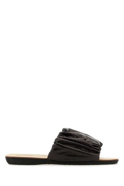Jil Sander Leather Slippers For Women In Brown